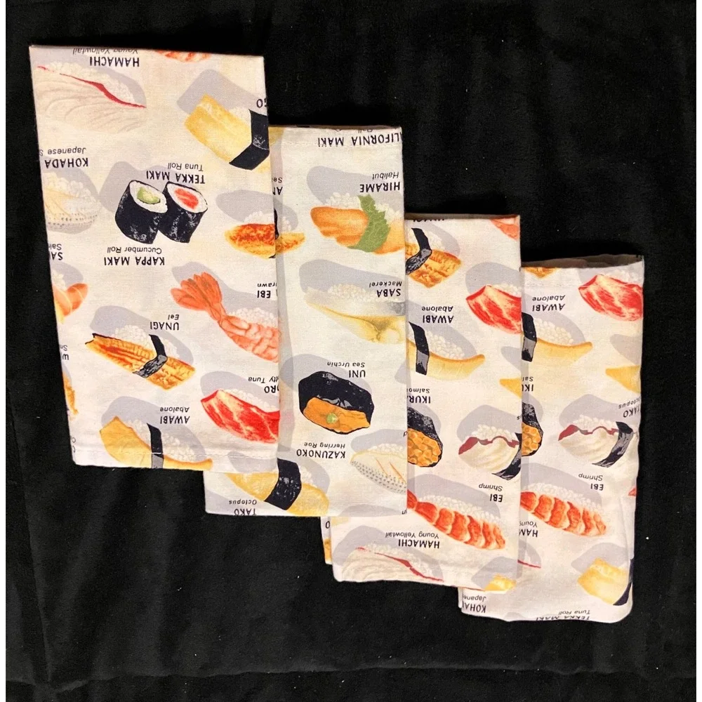 Sushi Print Cloth Napkins Set of 4 Multicolor Japanese Food Art